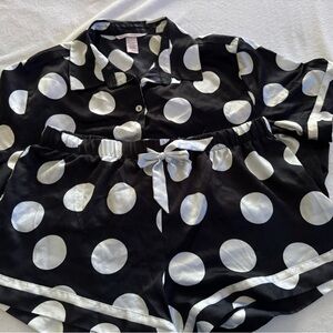 Victoria's Secret Black and White Polka Dot Satin Pajama Set